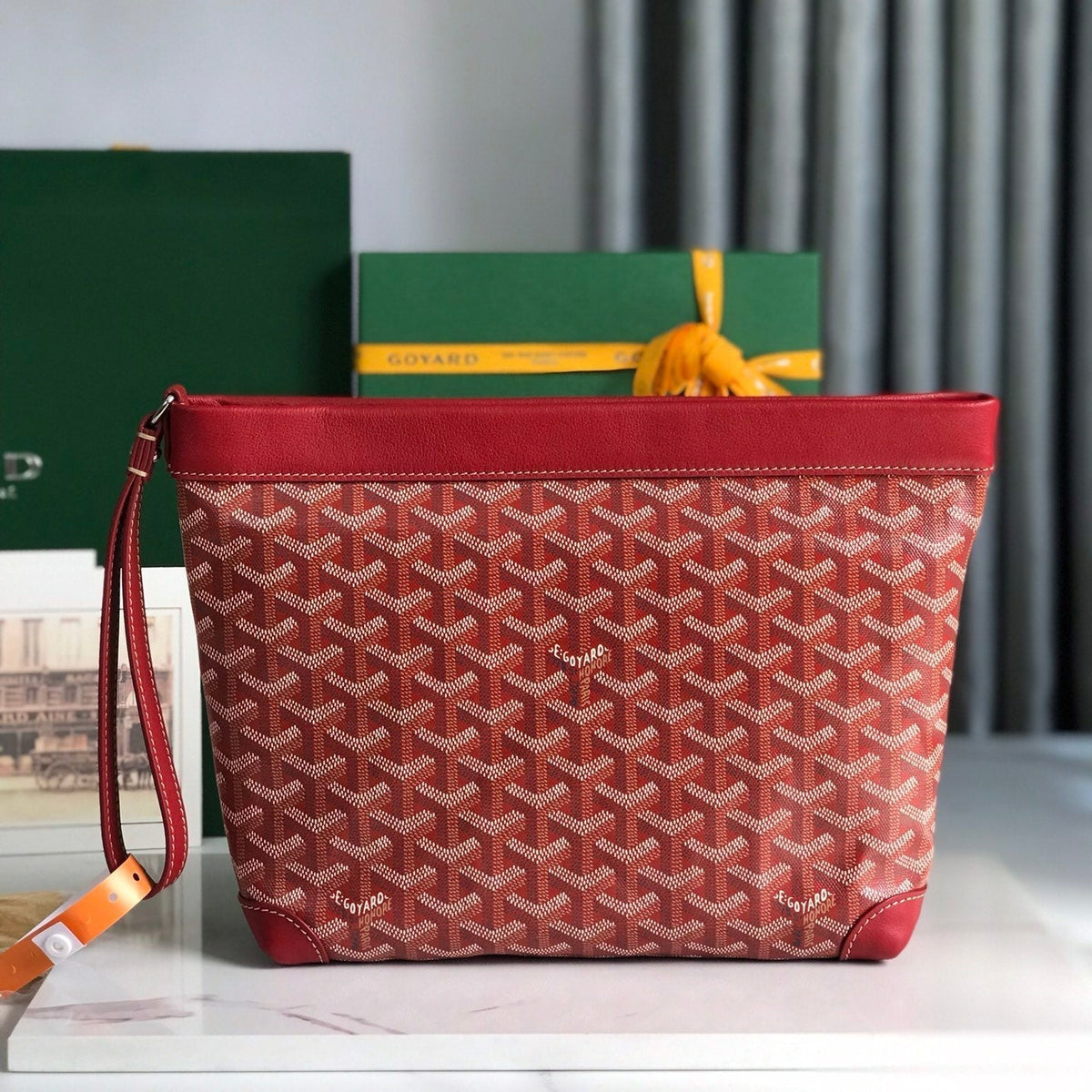 CONTI POUCH 24 IN CLASSIC RED LAMBSKIN AND GOY*RDINE CANVAS