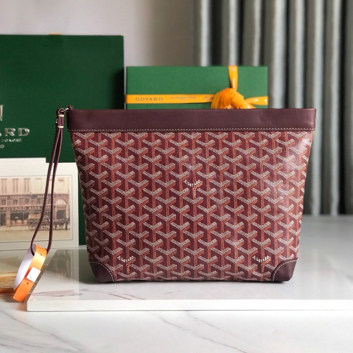 CONTI POUCH 24 IN WINE RED LAMBSKIN AND GOY*RDINE CANVAS