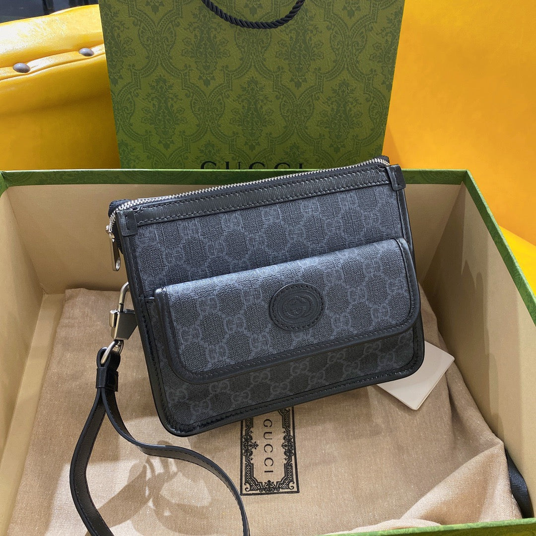 G*G SMALL 21 CROSSBODY BAG WITH TAG IN BLACK CANVAS
