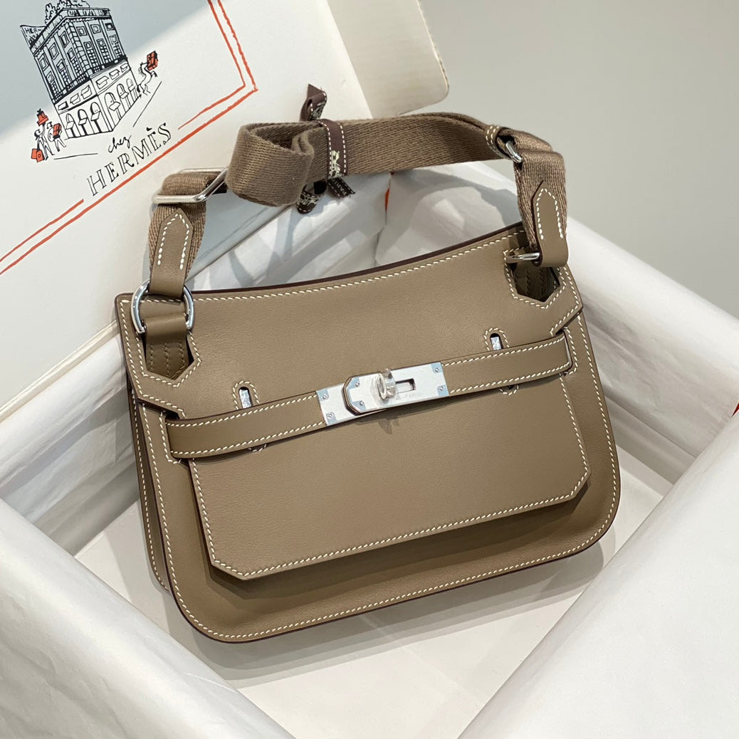 H*M JYPSIERE SHOULDER BAG 23 IN WOOD BROWN CALFSKIN SILVER HARDWARE