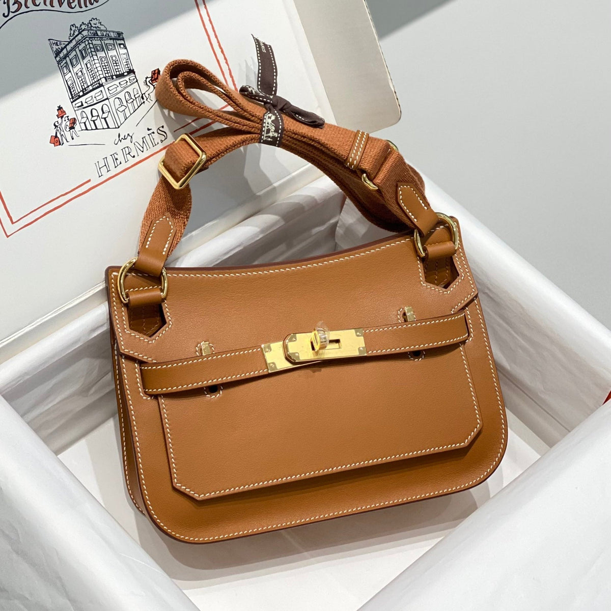 H*M JYPSIERE SHOULDER BAG 23 IN TAWNY BROWN CALFSKIN GOLD HARDWARE
