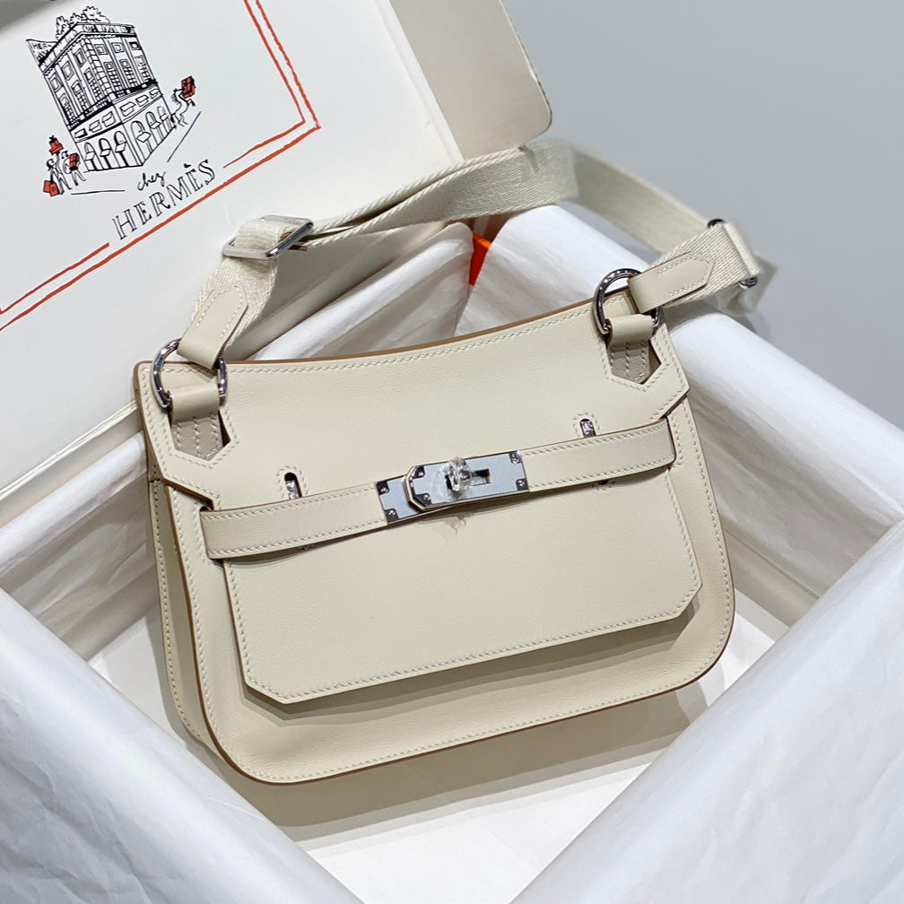 H*M JYPSIERE SHOULDER BAG 23 IN BEIGE CALFSKIN SILVER HARDWARE