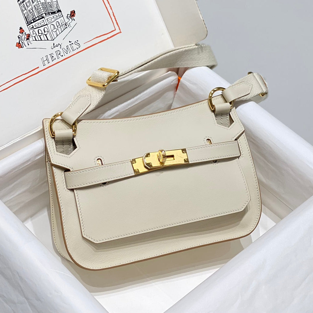 H*M JYPSIERE SHOULDER BAG 23 IN BEIGE CALFSKIN GOLD HARDWARE