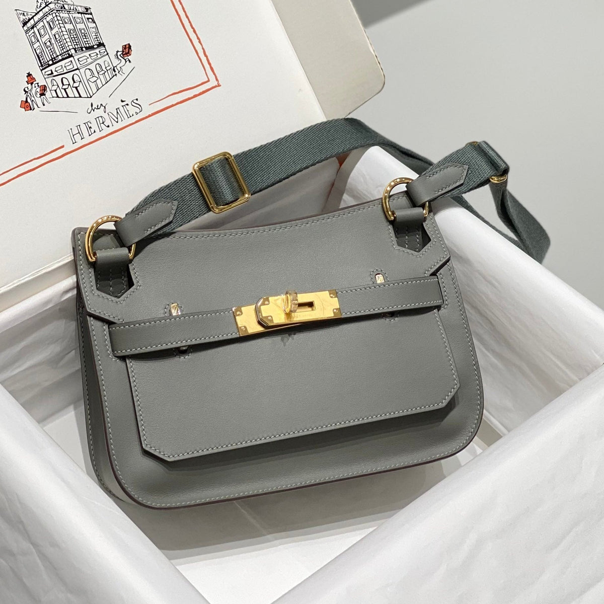 H*M JYPSIERE SHOULDER BAG 23 IN GREY CALFSKIN GOLD HARDWARE