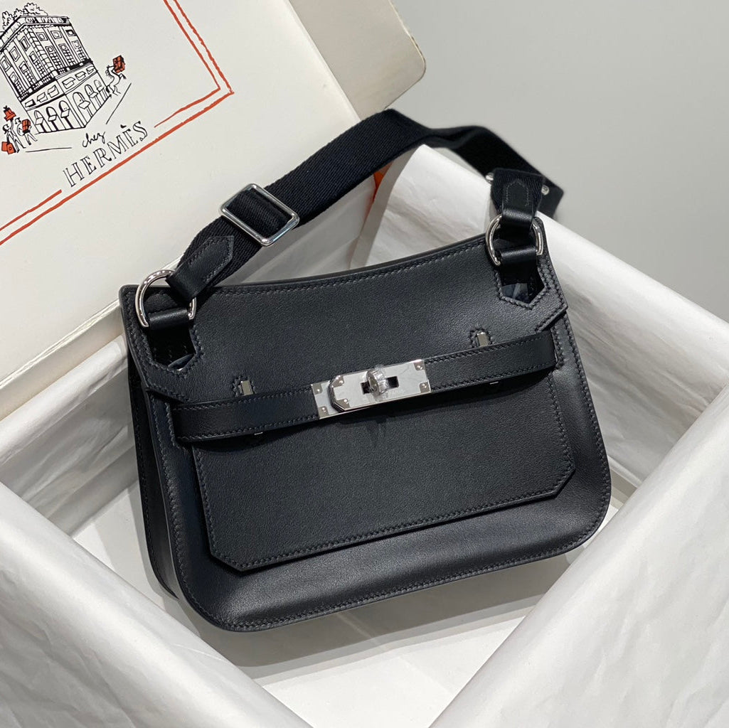 H*M JYPSIERE SHOULDER BAG 23 IN NAVY BLUE CALFSKIN SILVER HARDWARE