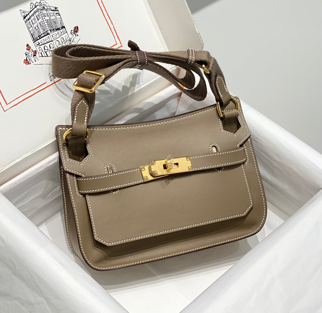 H*M JYPSIERE SHOULDER BAG 23 IN WOOD BROWN CALFSKIN GOLD HARDWARE