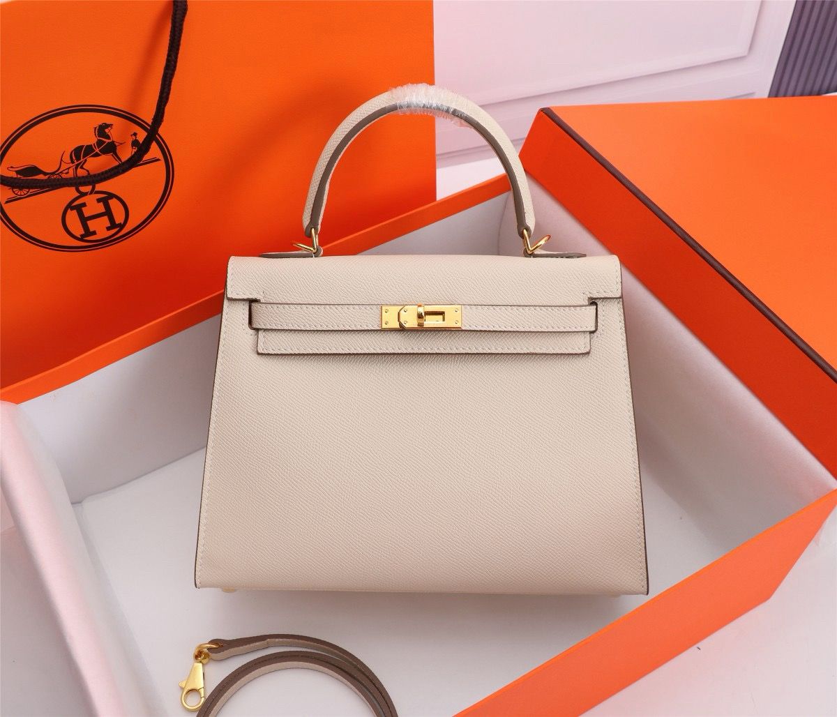 H*RM K*lly 25 Cream Togo Leather Gold Hardware