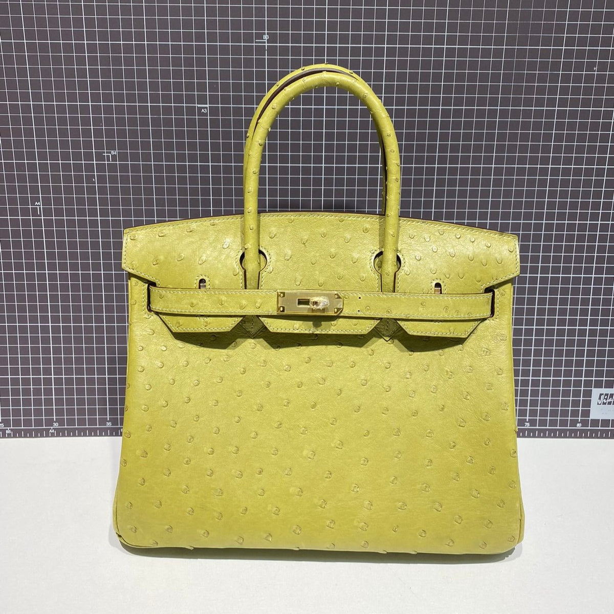 H*M B*RKIN 30CM LIME OSTRICH LEATHER GOLD HARDWARE