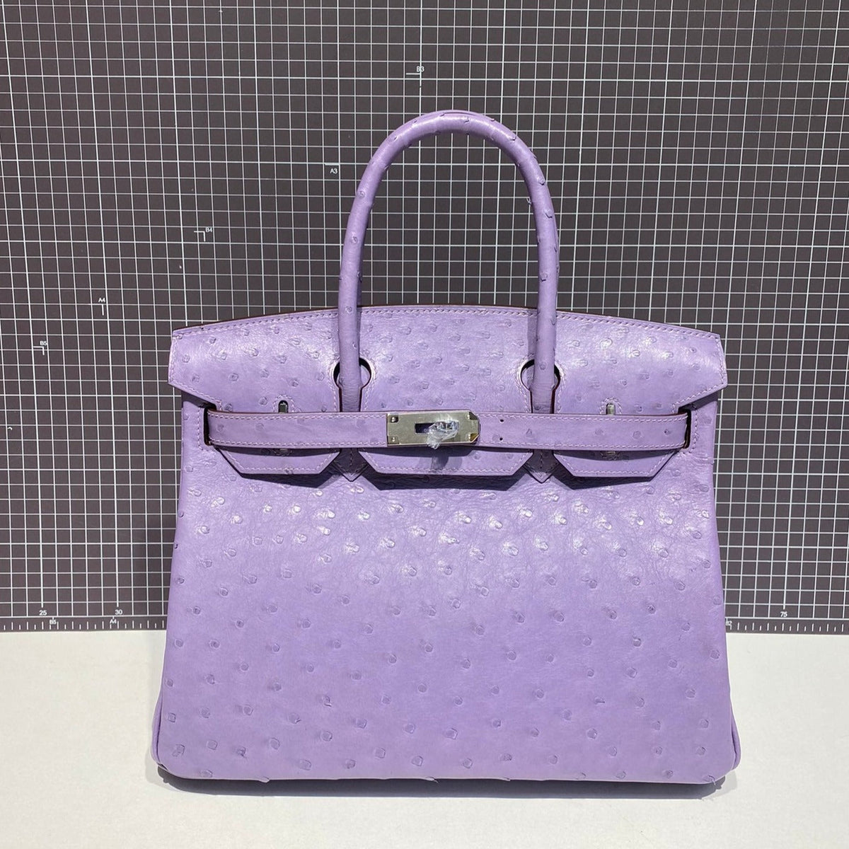 H*M B*RKIN 30CM PURPLE OSTRICH LEATHER SILVER HARDWARE