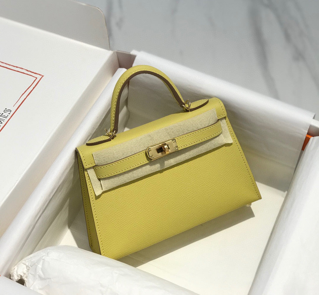 H*M K*LLY MINI 20 YELLOW EPSOM GOLD HARDWARE