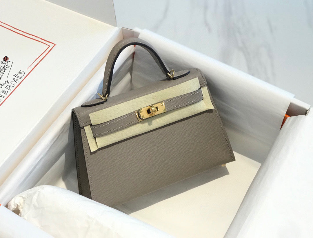 H*M K*LLY MINI 20 LIGHT GREY EPSOM GOLD HARDWARE