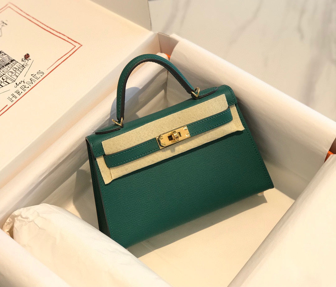 H*M K*LLY MINI 20 GREEN EPSOM GOLD HARDWARE