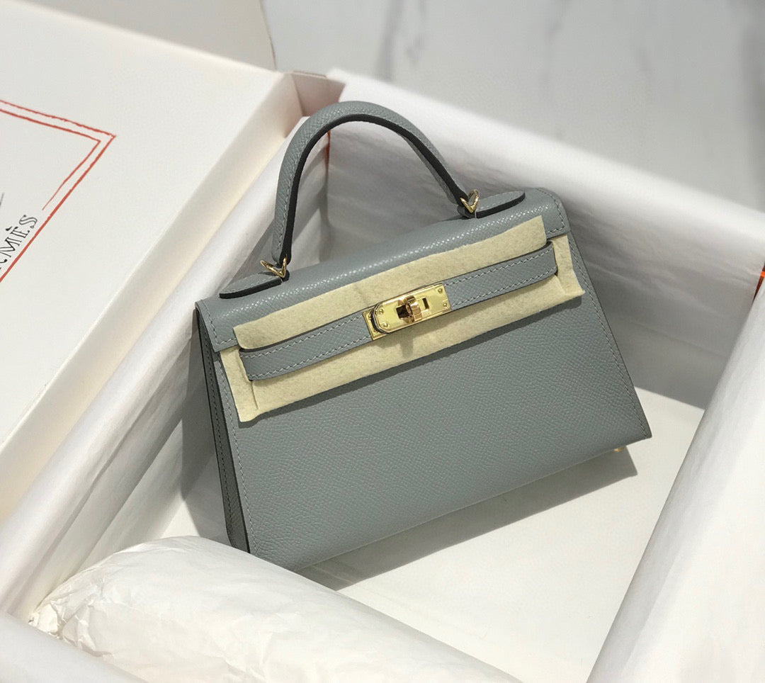 H*M K*LLY MINI 20 MEDIUM GREY EPSOM GOLD HARDWARE