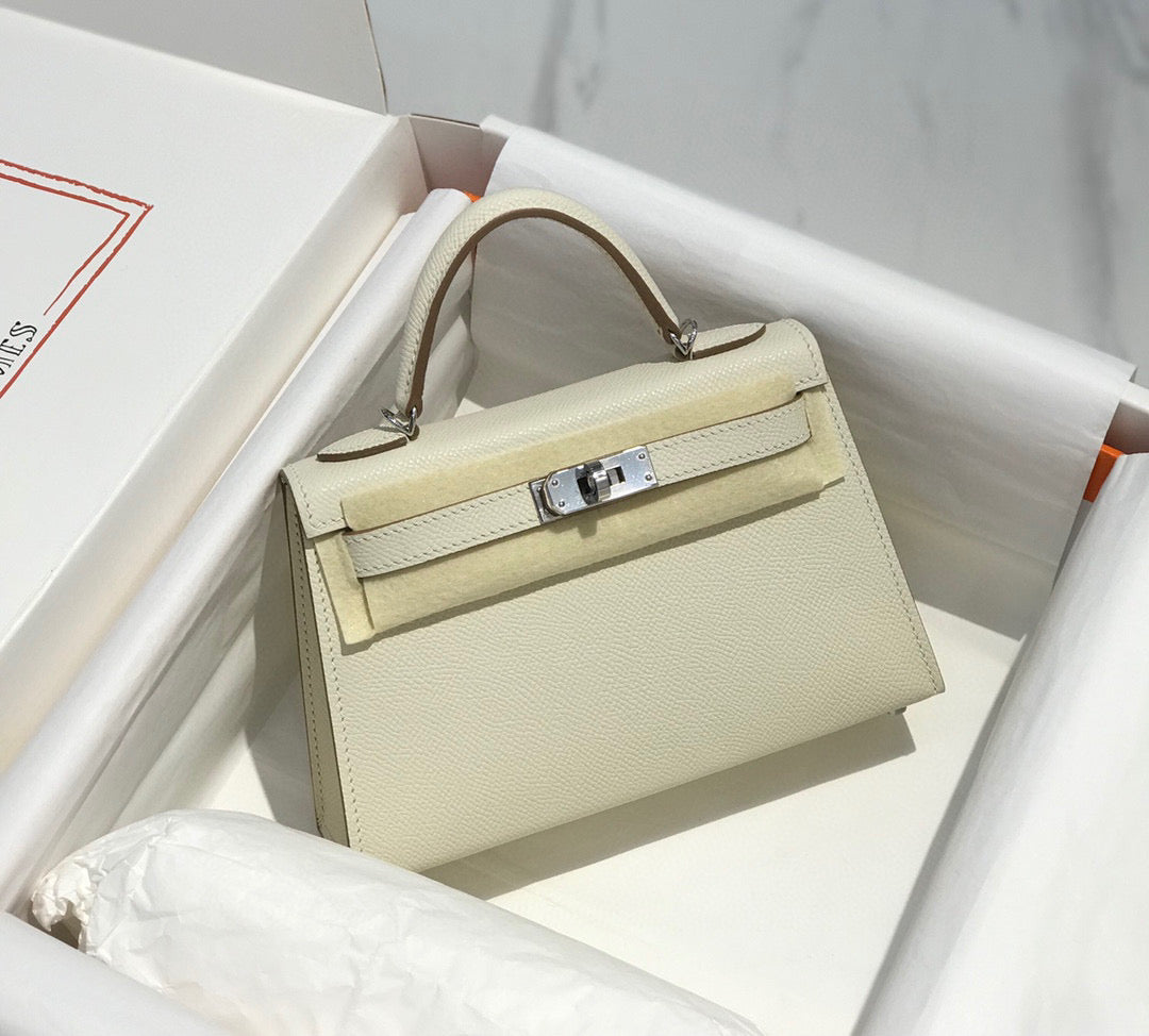 H*M K*LLY MINI 20 WHITE EPSOM SILVER HARDWARE