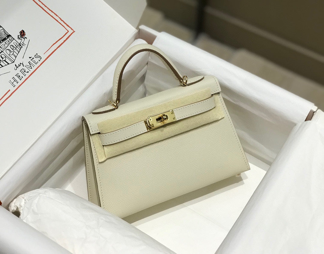 H*M K*LLY MINI 20 WHITE EPSOM GOLD HARDWARE