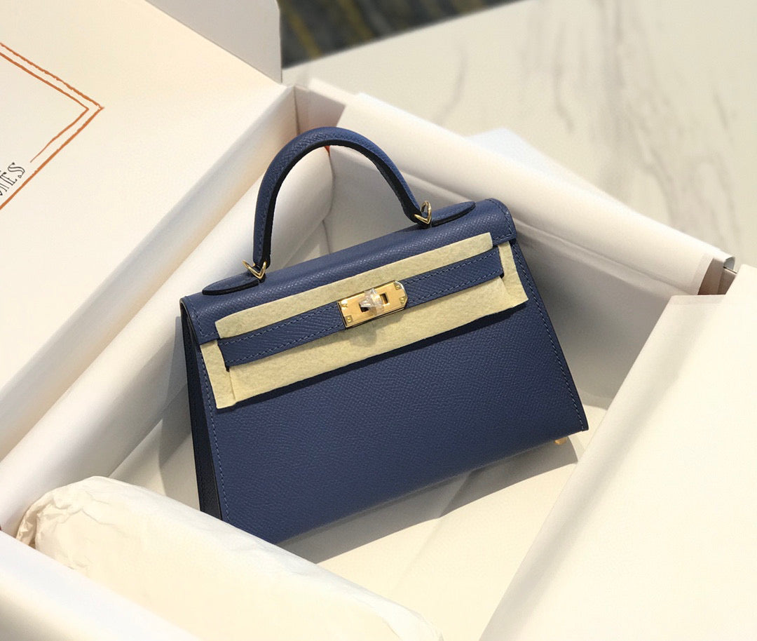 H*M K*LLY MINI 20 DENIM EPSOM GOLD HARDWARE