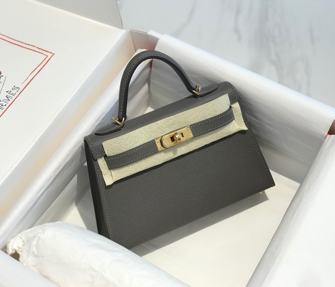 H*M K*LLY MINI 20 DARK GREY EPSOM GOLD HARDWARE