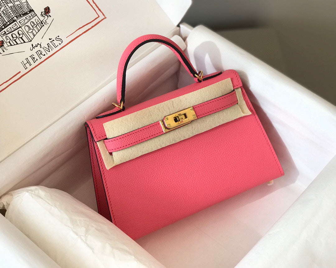 H*M K*LLY MINI 20 DARK PINK EPSOM GOLD HARDWARE