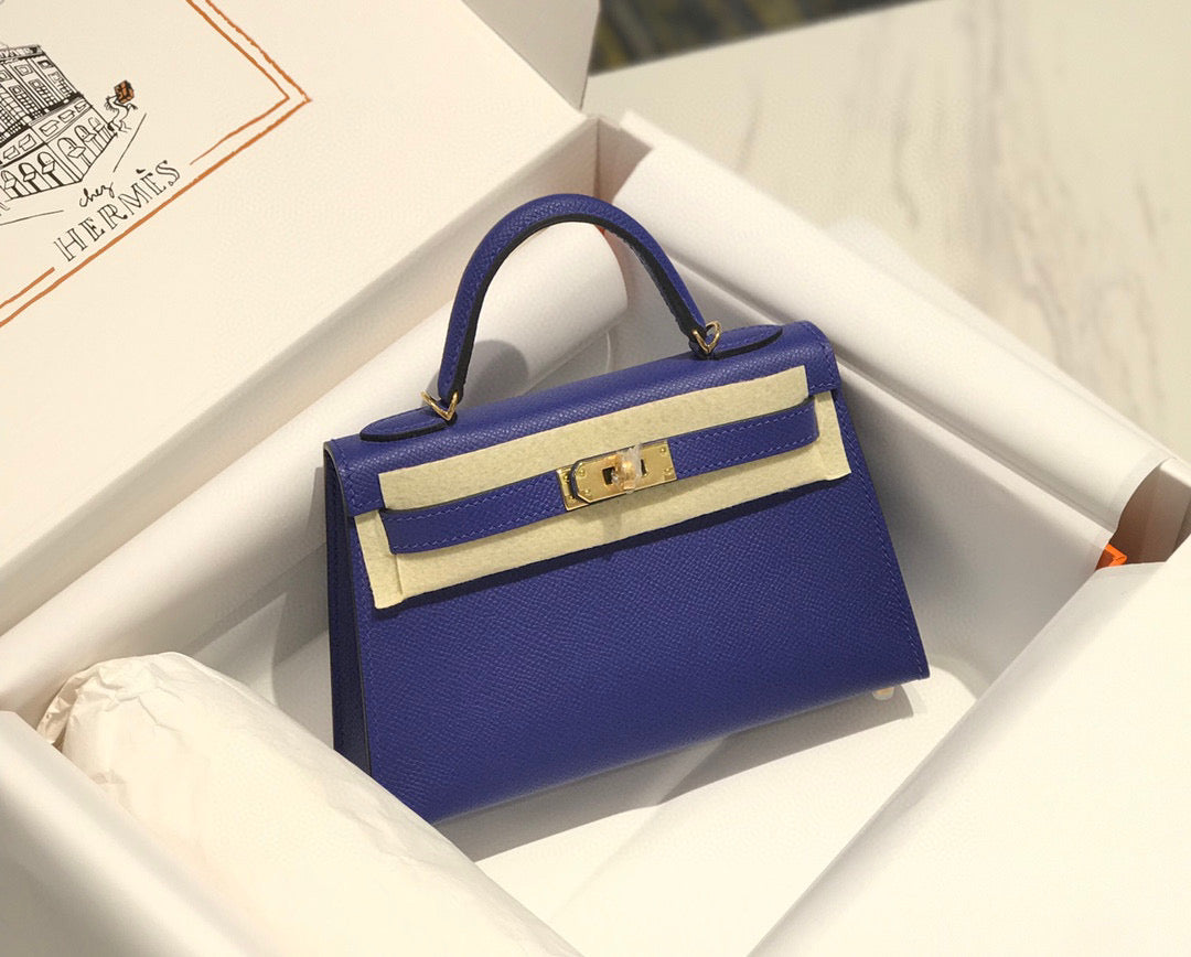 H*M K*LLY MINI 20 BLUE VIOLET EPSOM GOLD HARDWARE