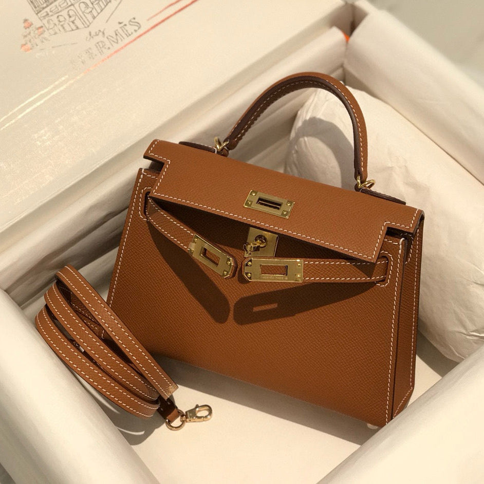 H*M K*LLY MINI 20 GOLDEN BROWN EPSOM GOLD HARDWARE