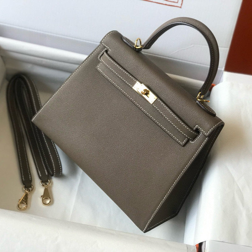 H*M K*LLY 25 ETOUPE EPSOM LEATHER GOLD HARDWARE