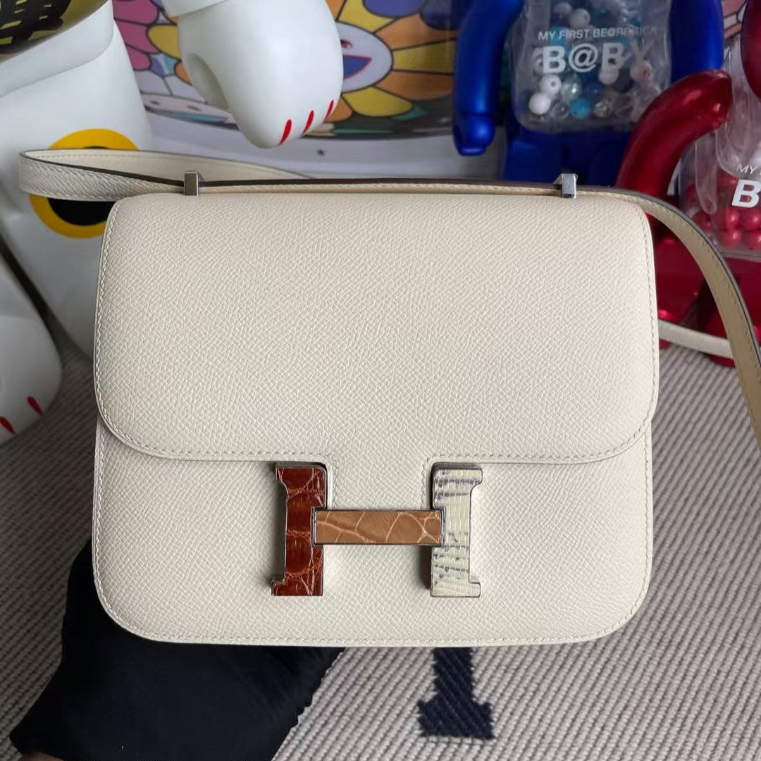 H*M C*NSTANCE BAGS 19 WHITE LAMBSKIN SILVER H BUCKLE MIX