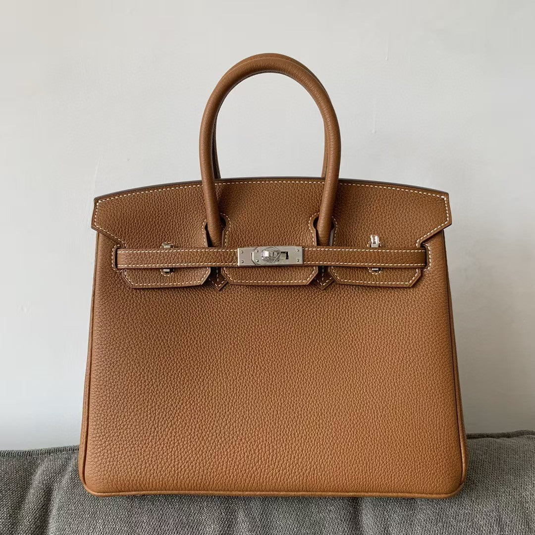 H*M B*RKIN 35CM BAG BROWN CALFSKIN SILVER HARDWARE
