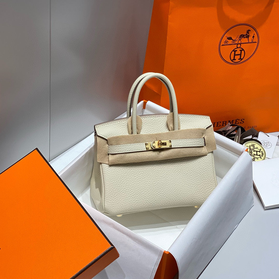 H*M B*RKIN 20CM BAG MILKY WHITE TOGO LEATHER GOLD HARDWARE