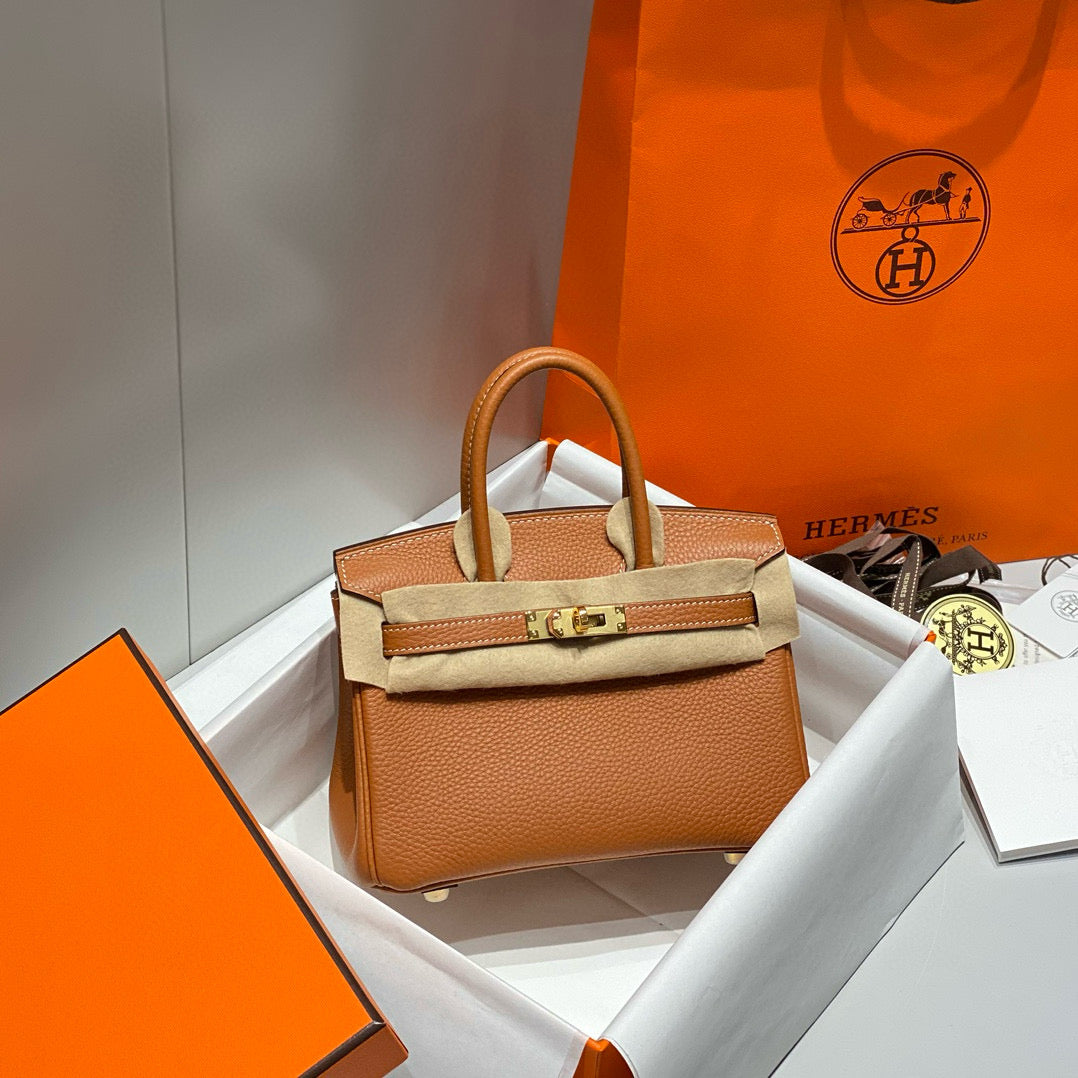 H*M B*RKIN 20CM BAG BROWN TOGO LEATHER GOLD HARDWARE