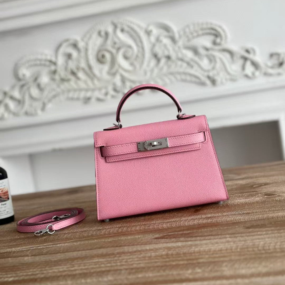 H*M K*LLY MINI 19 LIGHT PINK CALFSKIN SILVER HARDWARE