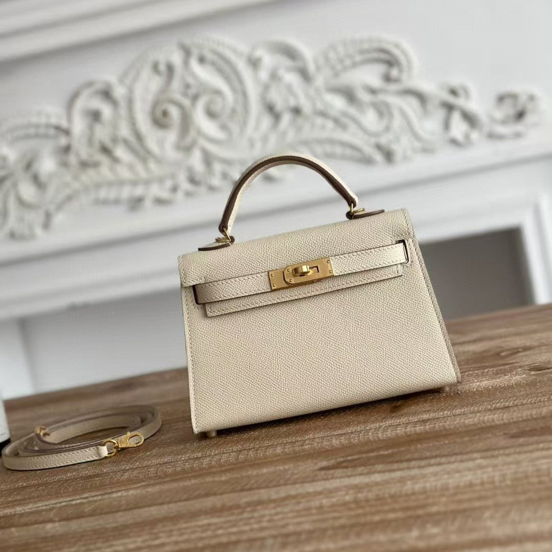 H*M K*LLY MINI 19 WHITE CALFSKIN GOLD HARDWARE
