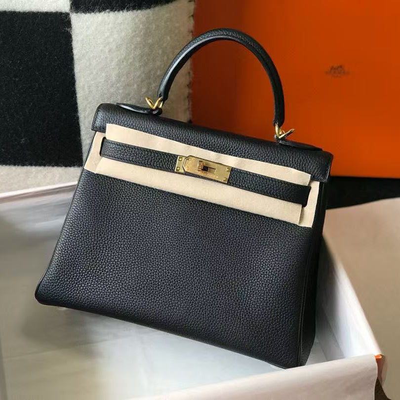 H*M K*LLY BAG 28 IN BLACK TOGO LEATHER GOLD HARDWARE