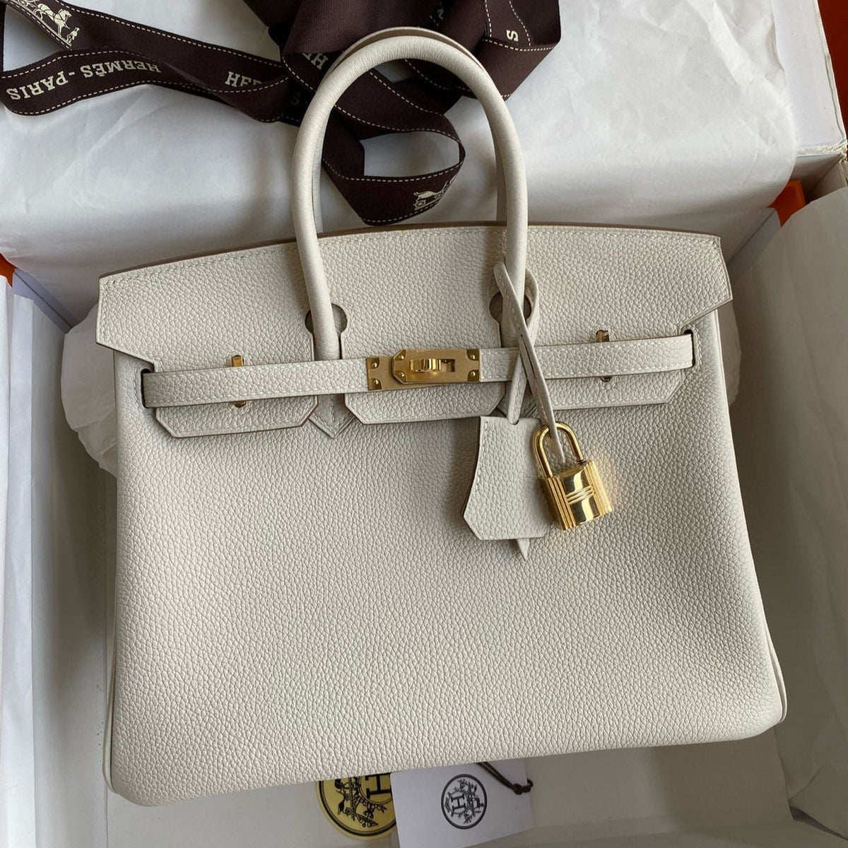 H*M B*RKIN 25CM CREAM TOGO LEATHER GOLD HARDWARE
