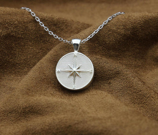 Compass Urn Necklace – 925 Sterling Silver Round Memorial Ash Pendant (15 mm)