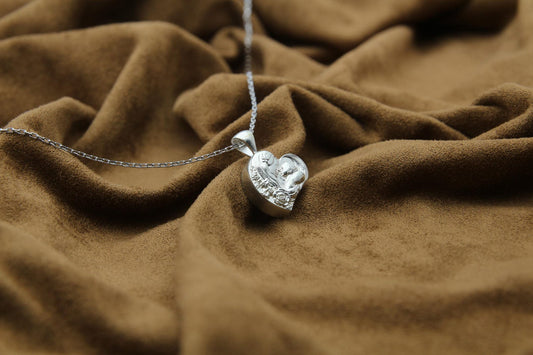 Mother & Child Heart Urn Necklace – 925 Sterling Silver Memorial Ash Pendant (16 mm)