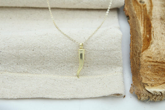 Cornicello Spirit Urn Necklace – 925 Sterling Silver Italian Horn Ash Pendant (26 mm)