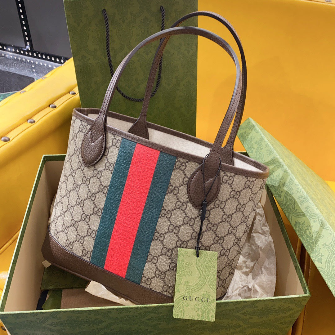 G*G OPHIDIA SMALL 25 TOTE IN BEIGE AND EBONY CANVAS