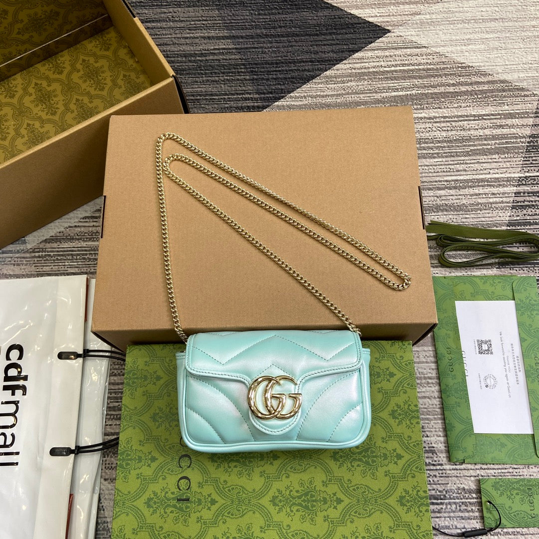 G*G MARMONT 16 MINI SHOULDER BAG BLUE IRIDESCENT CALFSKIN