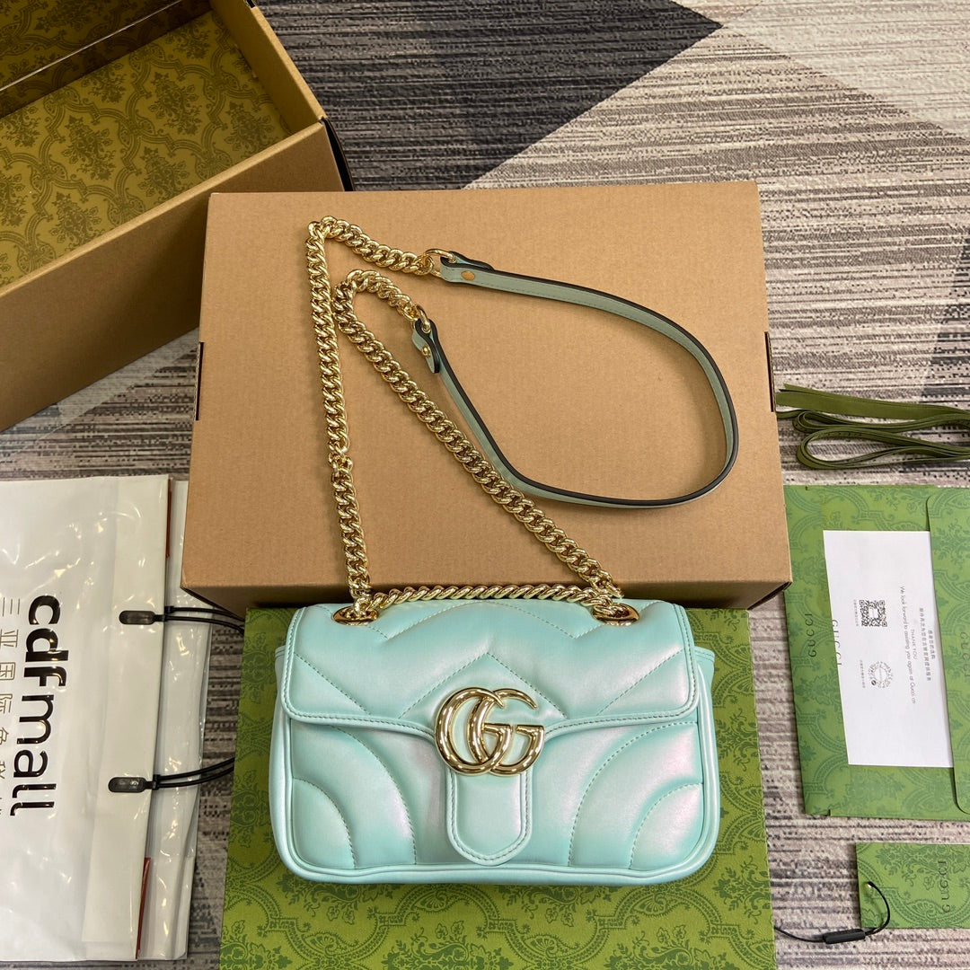 G*G MARMONT 23 SMALL SHOULDER BAG BLUE IRIDESCENT CALFSKIN