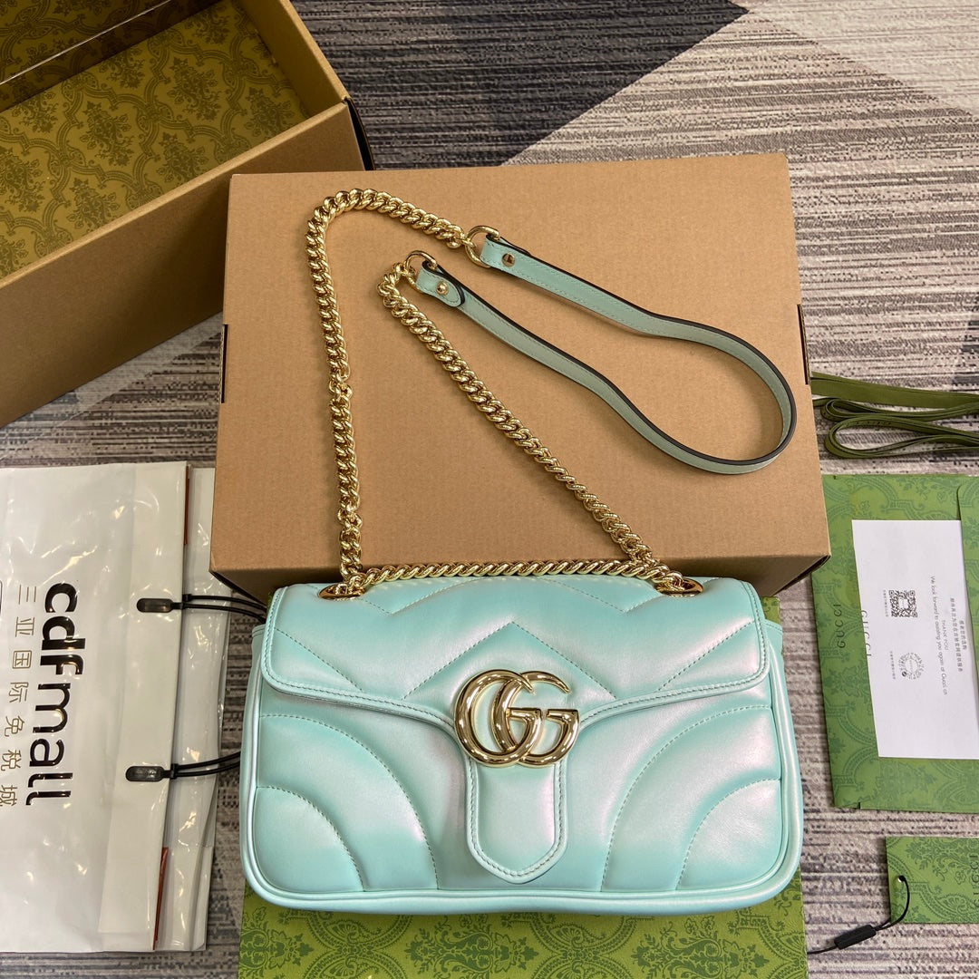 G*G MARMONT 26 MEDIUM SHOULDER BAG BLUE IRIDESCENT CALFSKIN