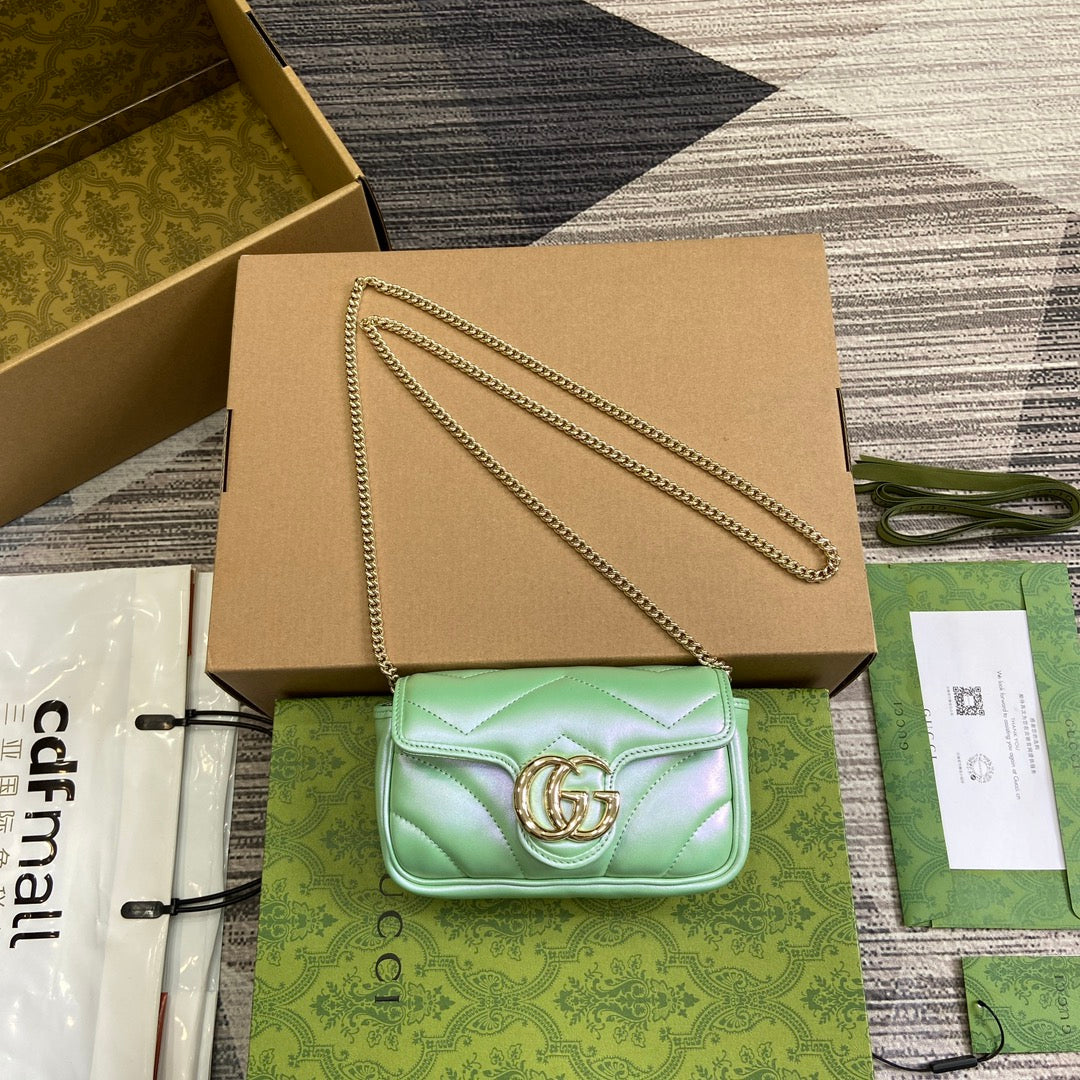G*G MARMONT 16 MINI SHOULDER BAG GREEN IRIDESCENT CALFSKIN