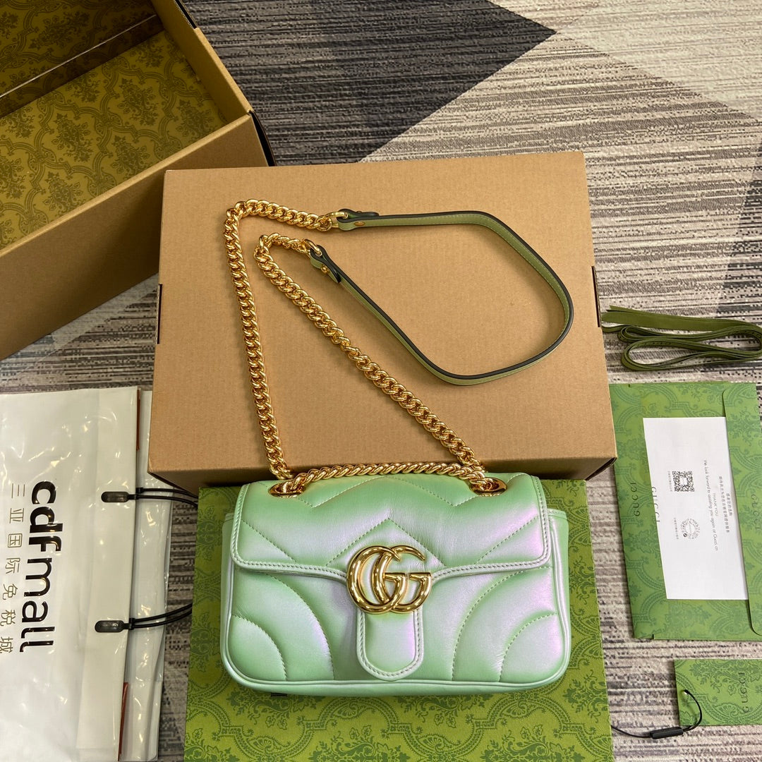 G*G MARMONT 23 SMALL SHOULDER BAG GREEN IRIDESCENT CALFSKIN