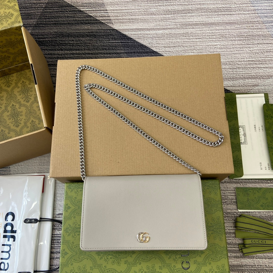 G*G MARMONT 20 MINI CHAIN BAG IN WHITE CALFSKIN