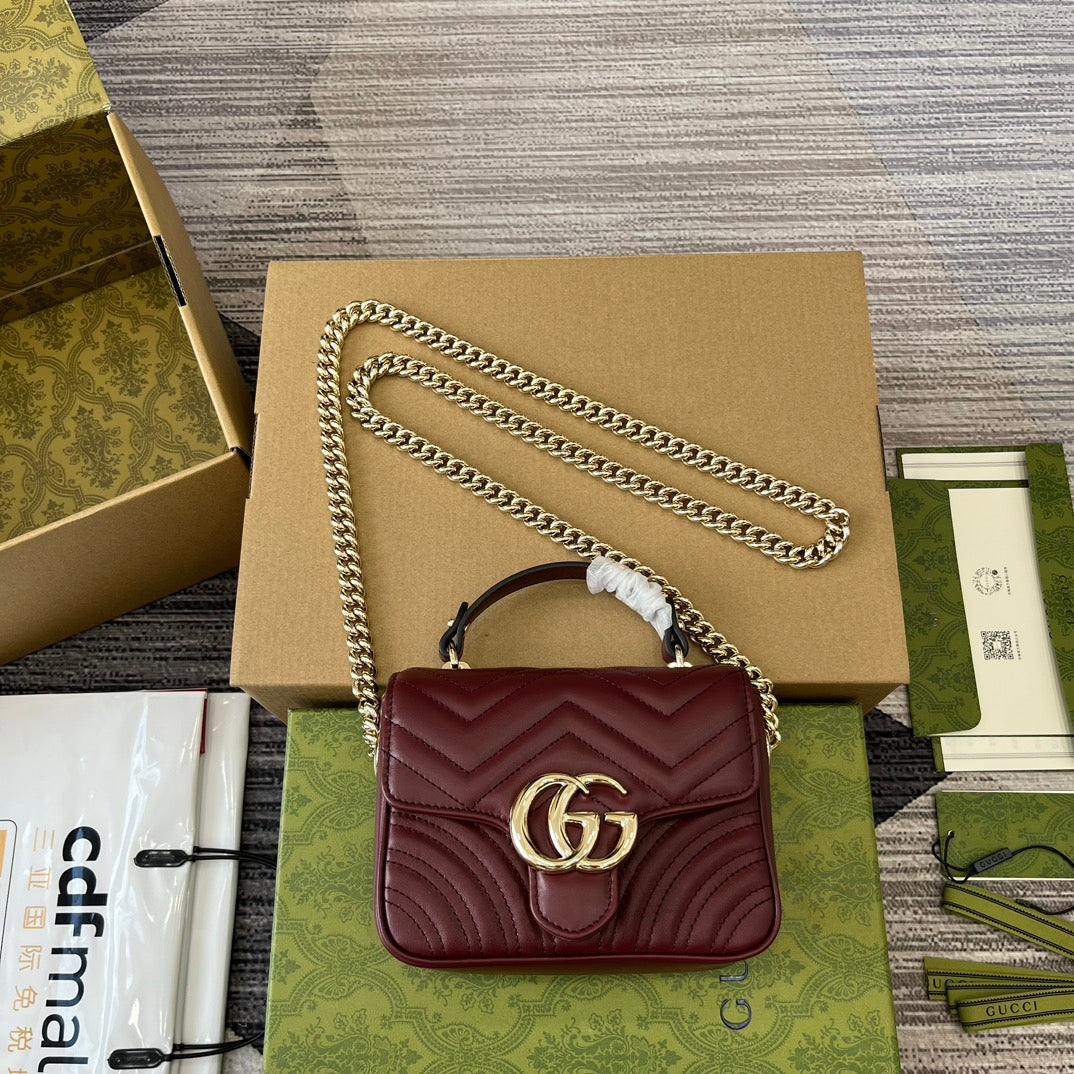 G*G MARMONT 13 MINI TOP HANDLE BAG ROSSO ANCORA RED CALFSKIN