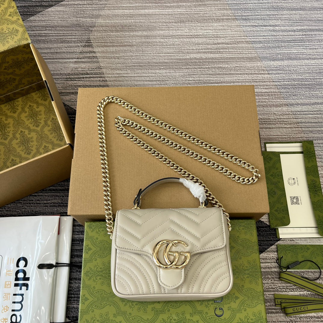 G*G MARMONT 13 MINI TOP HANDLE BAG WHITE CALFSKIN