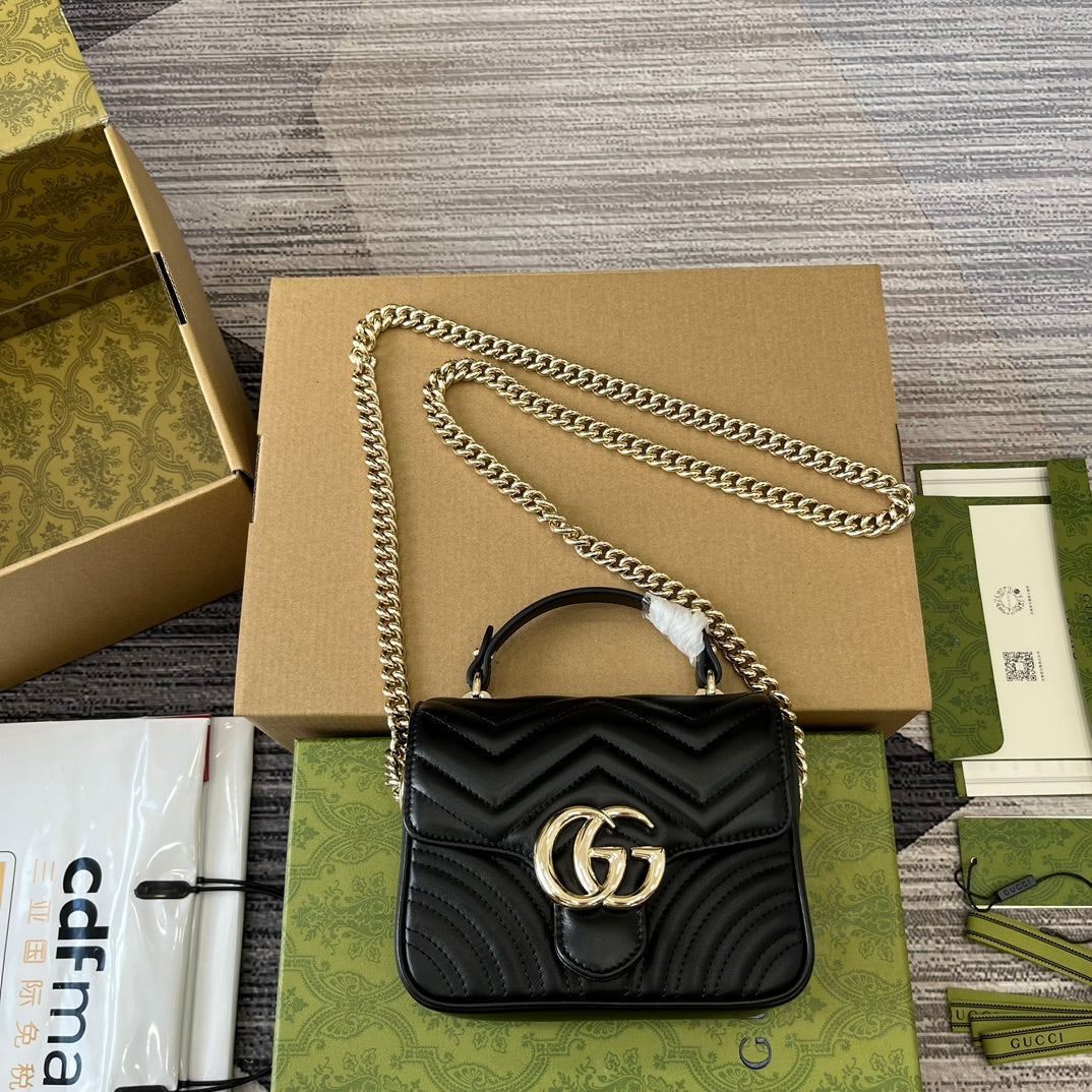 G*G MARMONT 13 MINI TOP HANDLE BAG BLACK CALFSKIN