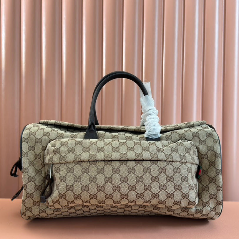 G*G SMALL DUFFLE BAG 42 IN BEIGE AND DARK BROWN G*G CANVAS