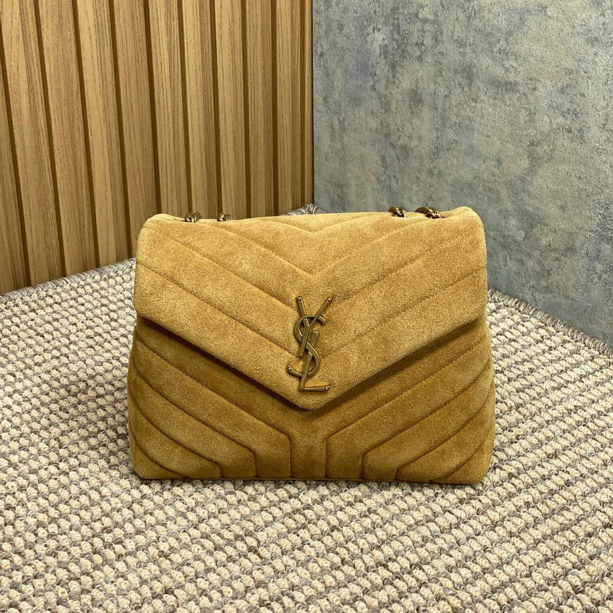 LOU*OU SMALL 25 IN PEANUT BROWN SUEDE COPPER HARDWARE
