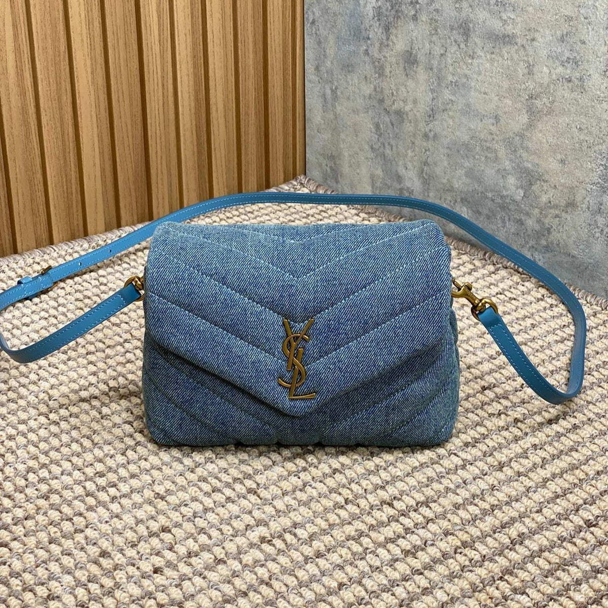 LOU*OU MINI BAG 20 IN BLUE DENIM GOLD HARDWARE