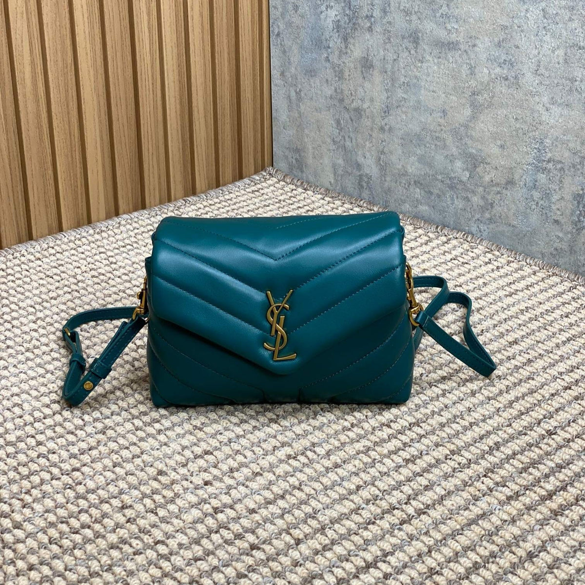 LOU*OU MINI BAG 20 IN DARK CYAN LAMBSKIN GOLD HARDWARE